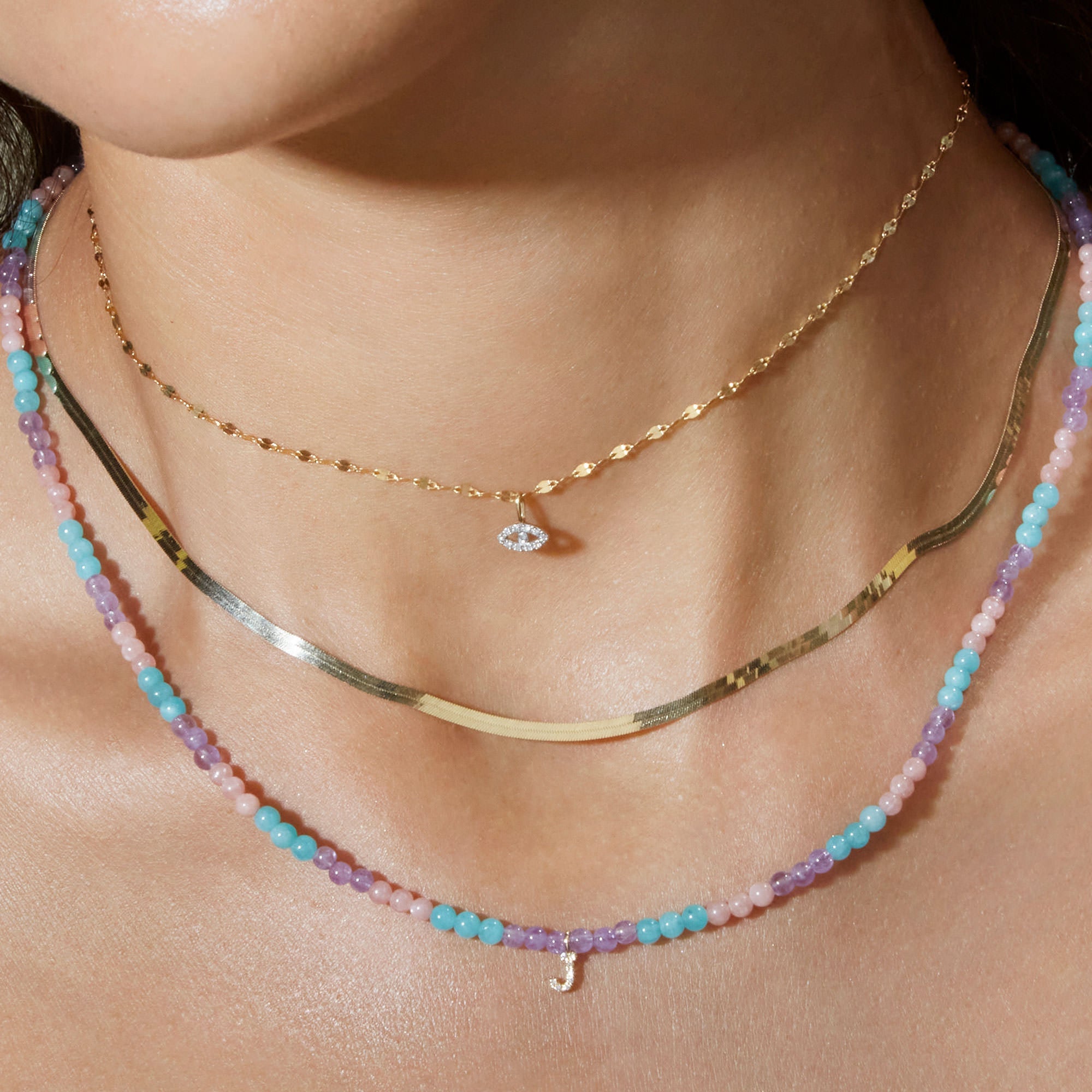 Unicorn Beaded Diamond Initial Necklace | 10K Solid Yellow Gold