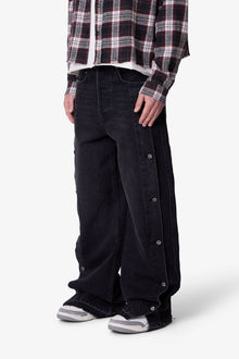 Ultra Baggy Offset Button Denim | Black