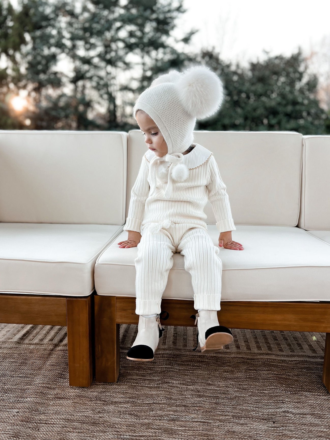 Unisex | Honeycomb Cream Cashmere Bonnet | Ivory