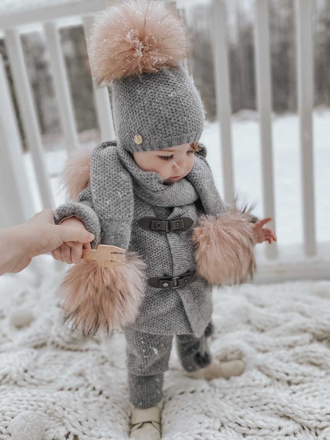 Unisex | Honeycomb Grey Cashmere Beanie Hats Pink Pom | Gray