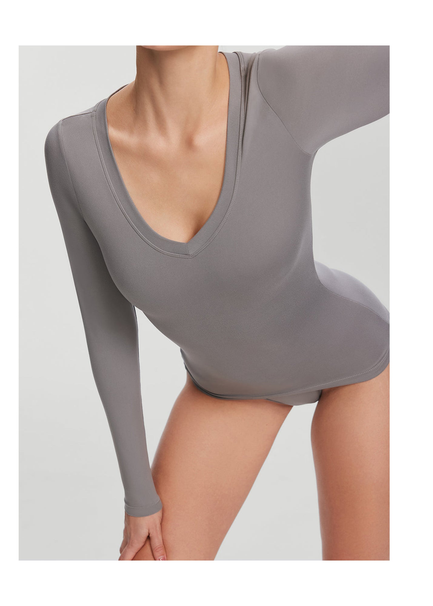 V-Neck Long Sleeve Top | Cool Gray