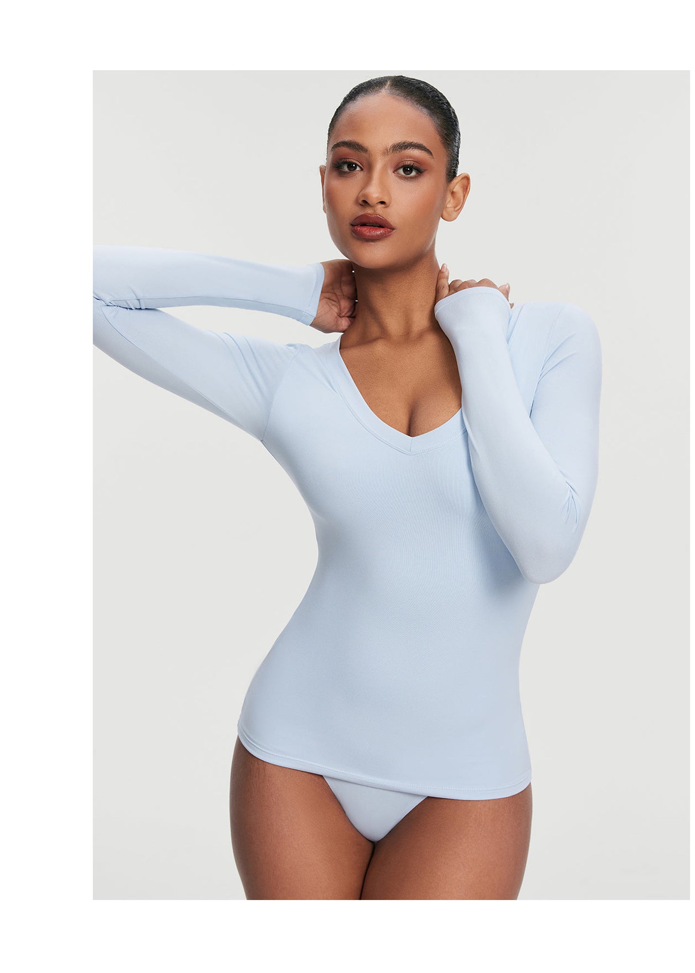 V-Neck Long Sleeve Top | Sky Blue