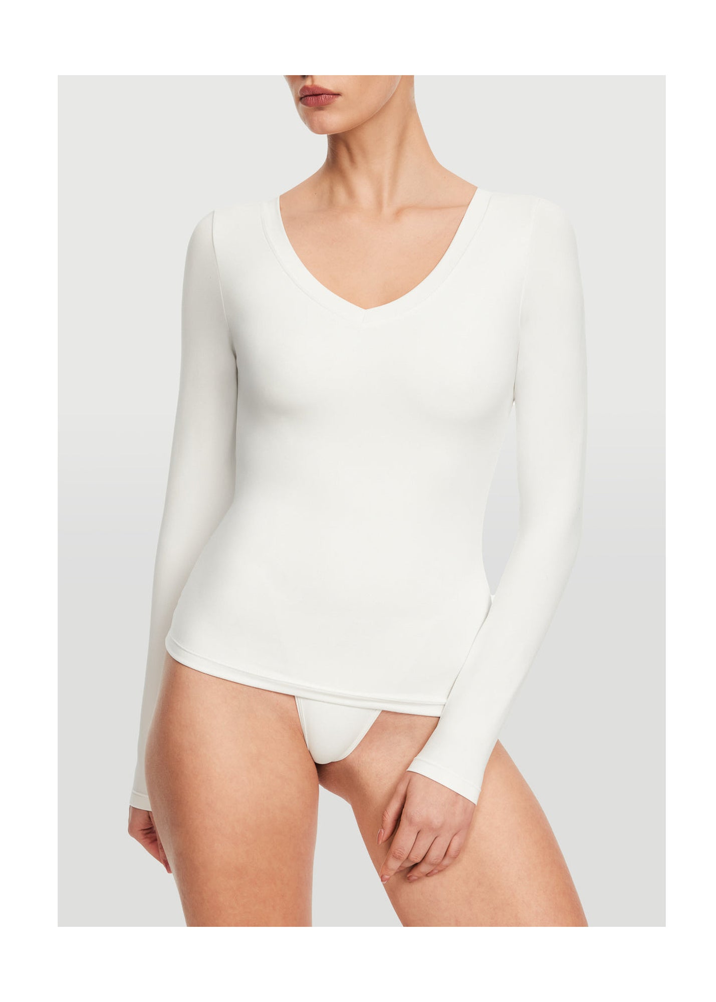 V-Neck Long Sleeve Top | White
