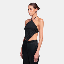 OW Collection Verda Rhinestone Top | Black Caviar