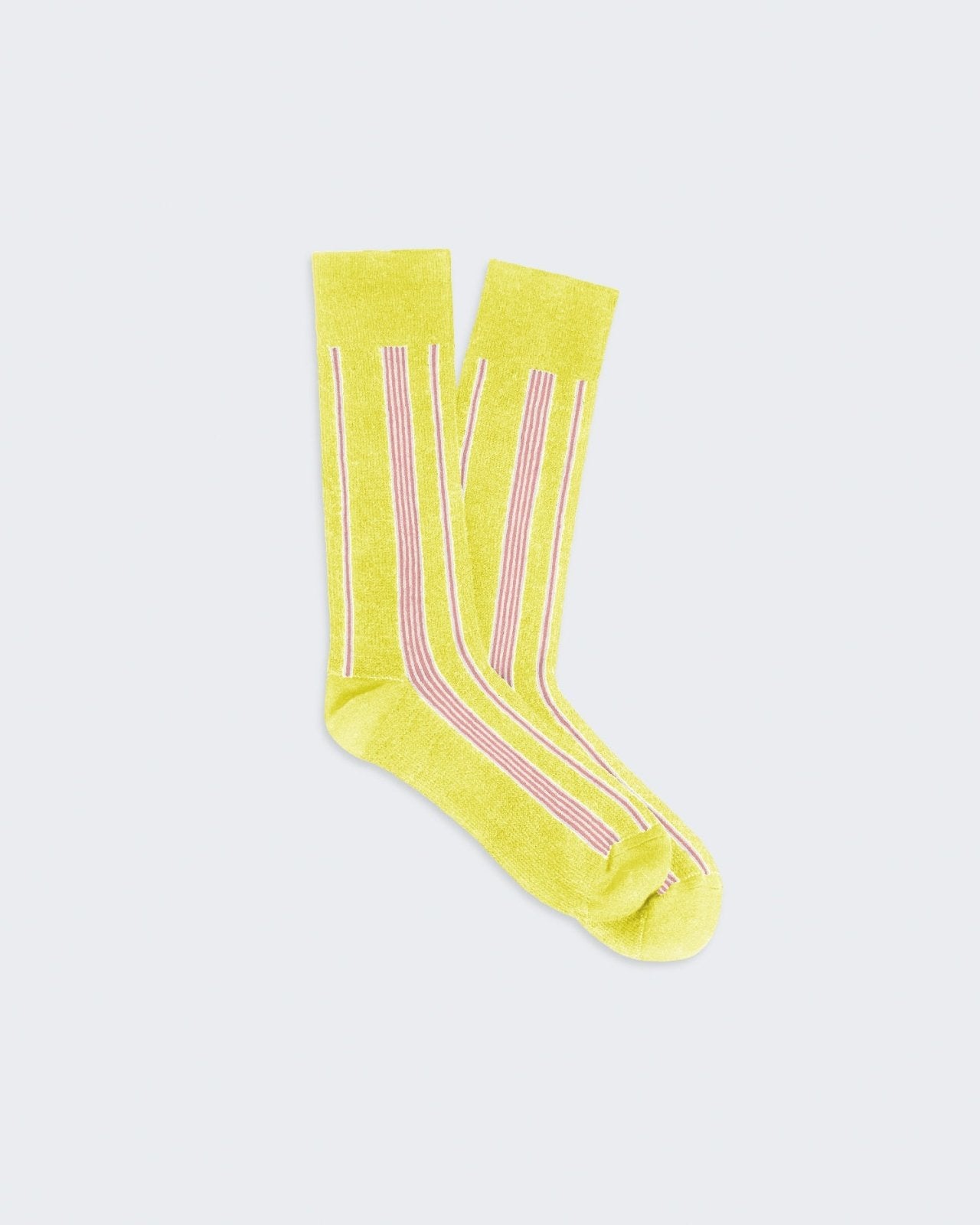 Vertical Stripe Socks - Lemon/Cream/Powder Pink women's tri-color vertical stripe silk linen blend socks