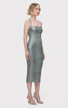 Vinyl Foil Strappy Midi Dress | Smoke Foil