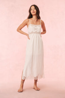 Vinca Cotton Lace Bow Midi Dress | Optic White