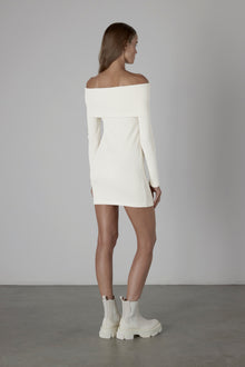 Knit Off-Shoulder Mini Dress | Winter White