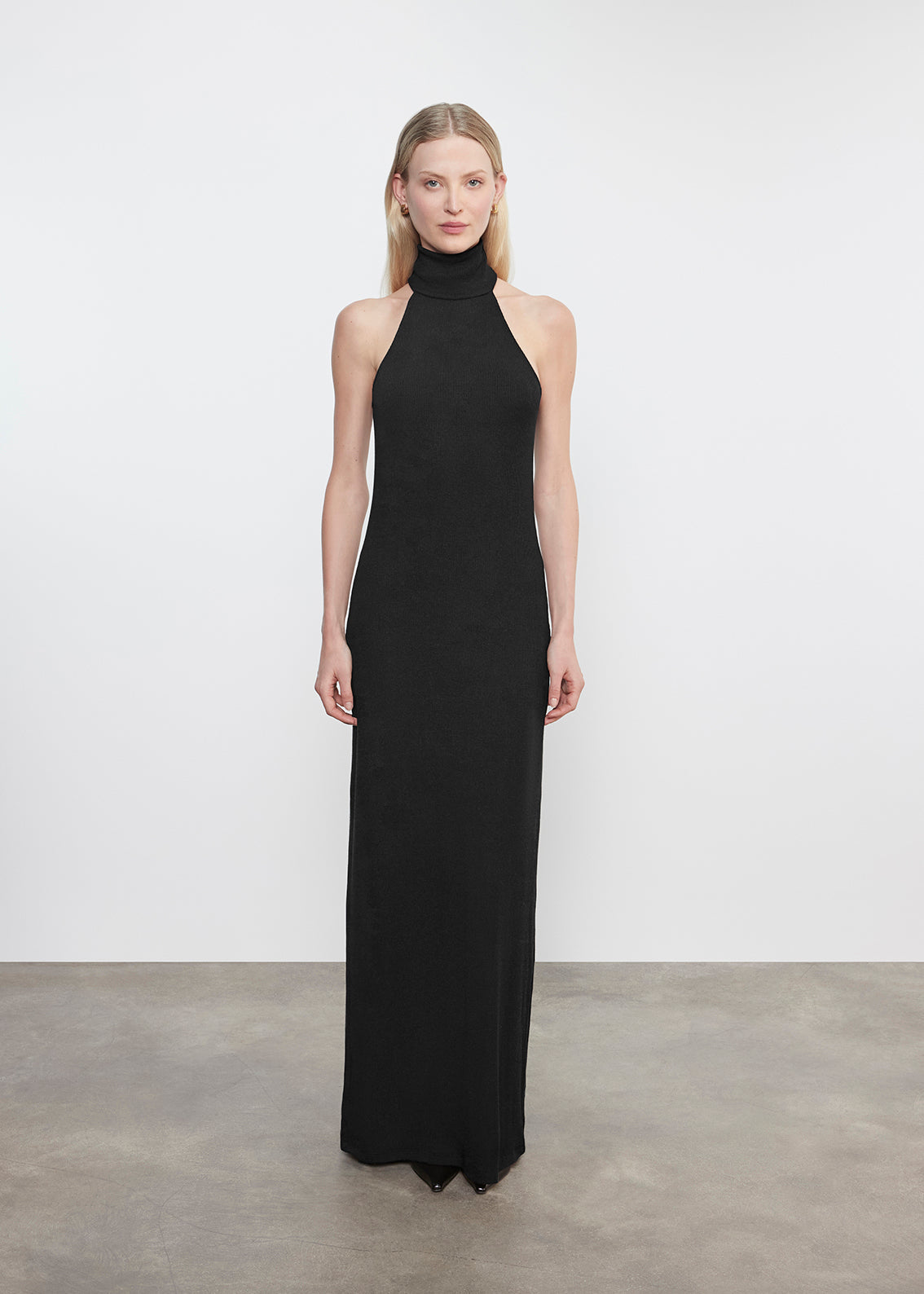 Knit Halter Turtleneck Dress | Black