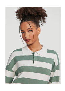 Varsity Striped Rugby Shirt | Sage Green/White