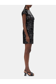 Velvet Sequins Mini Dress | Black