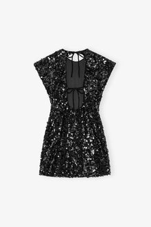 Velvet Sequins Mini Dress | Black