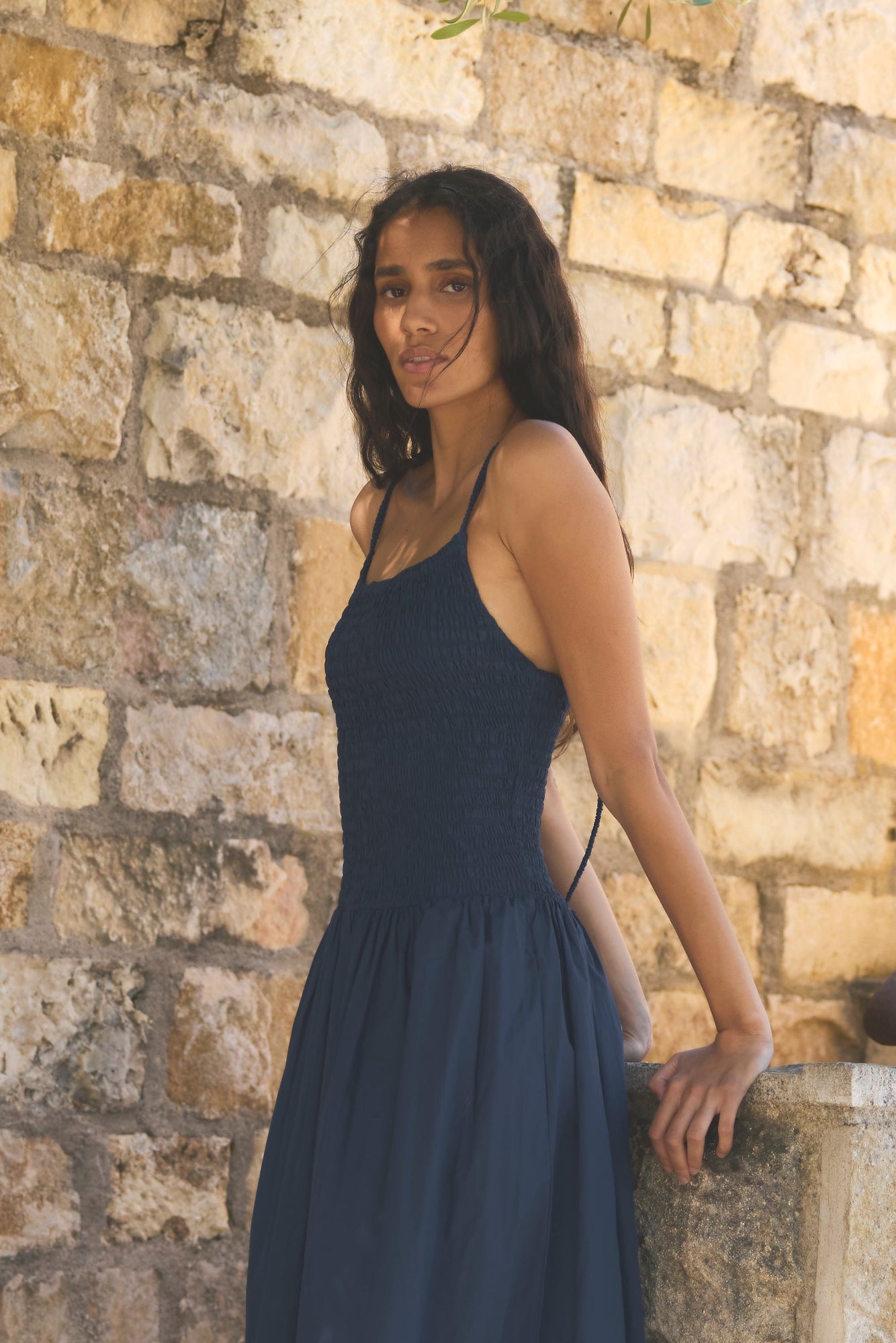 Aya | Venus Smocked Organic Cotton Midi Dress in Size Small
