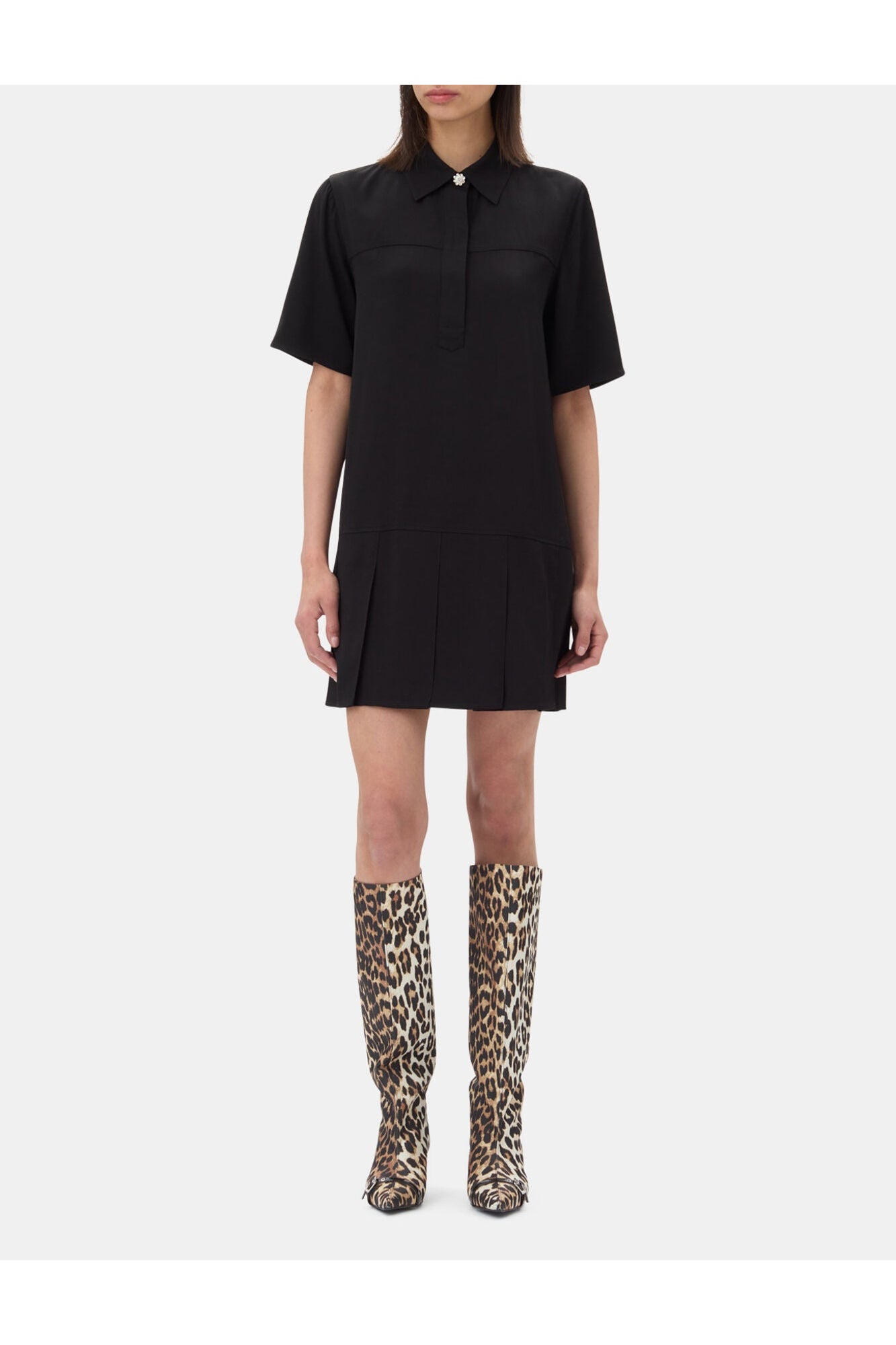 Viscose Twill Mini Dress | Black