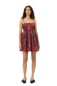 Printed Double Satin Strap Mini Dress | Winery