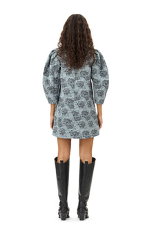 Botanical Jacquard A-shaped Mini Dress | Illusion Blue
