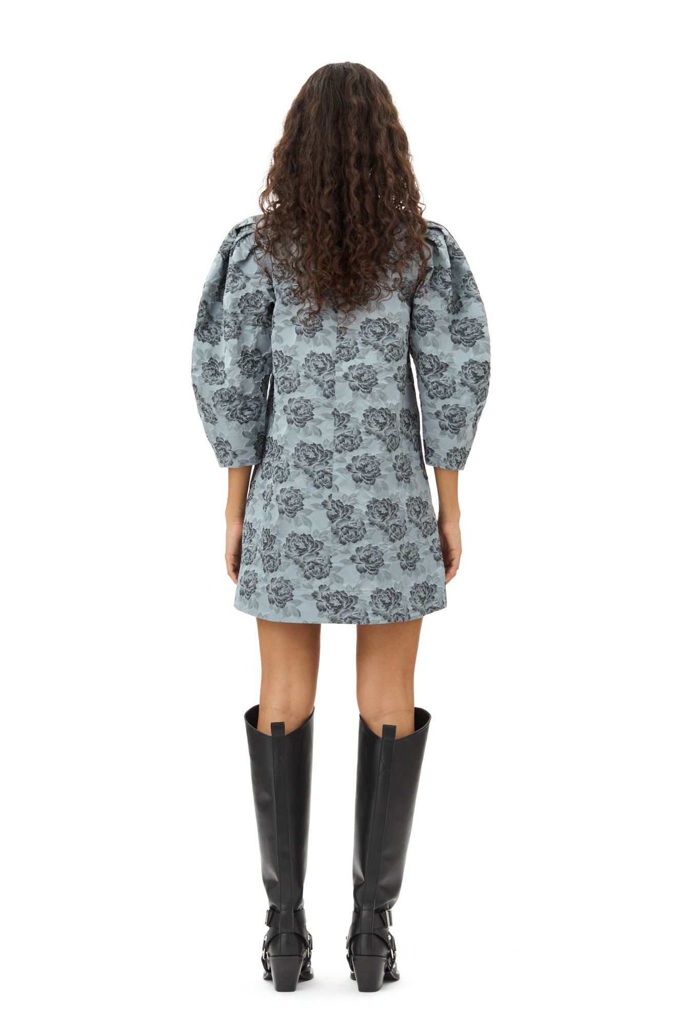 Botanical Jacquard A-shaped Mini Dress | Illusion Blue