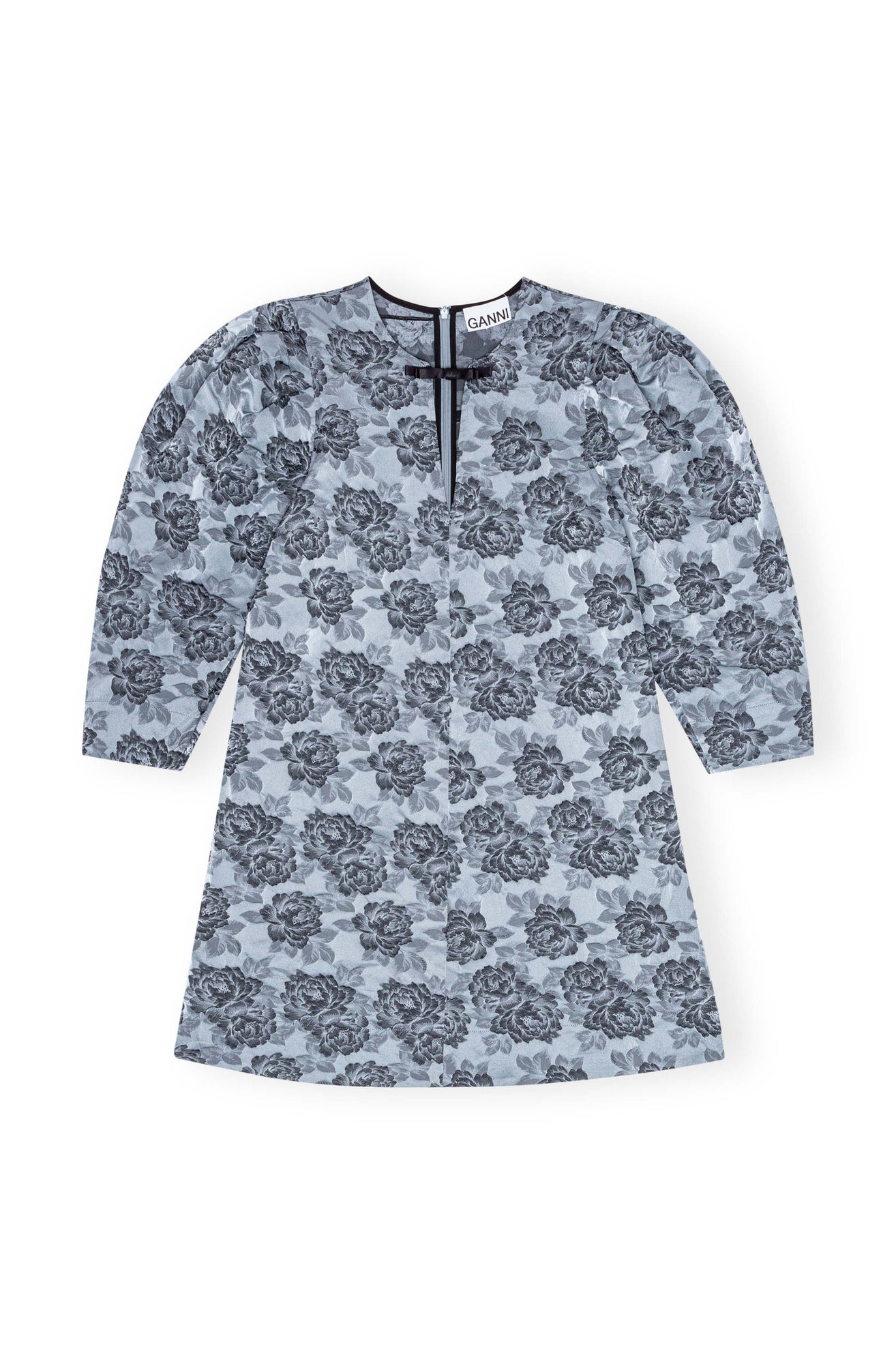 Botanical Jacquard A-shaped Mini Dress | Illusion Blue