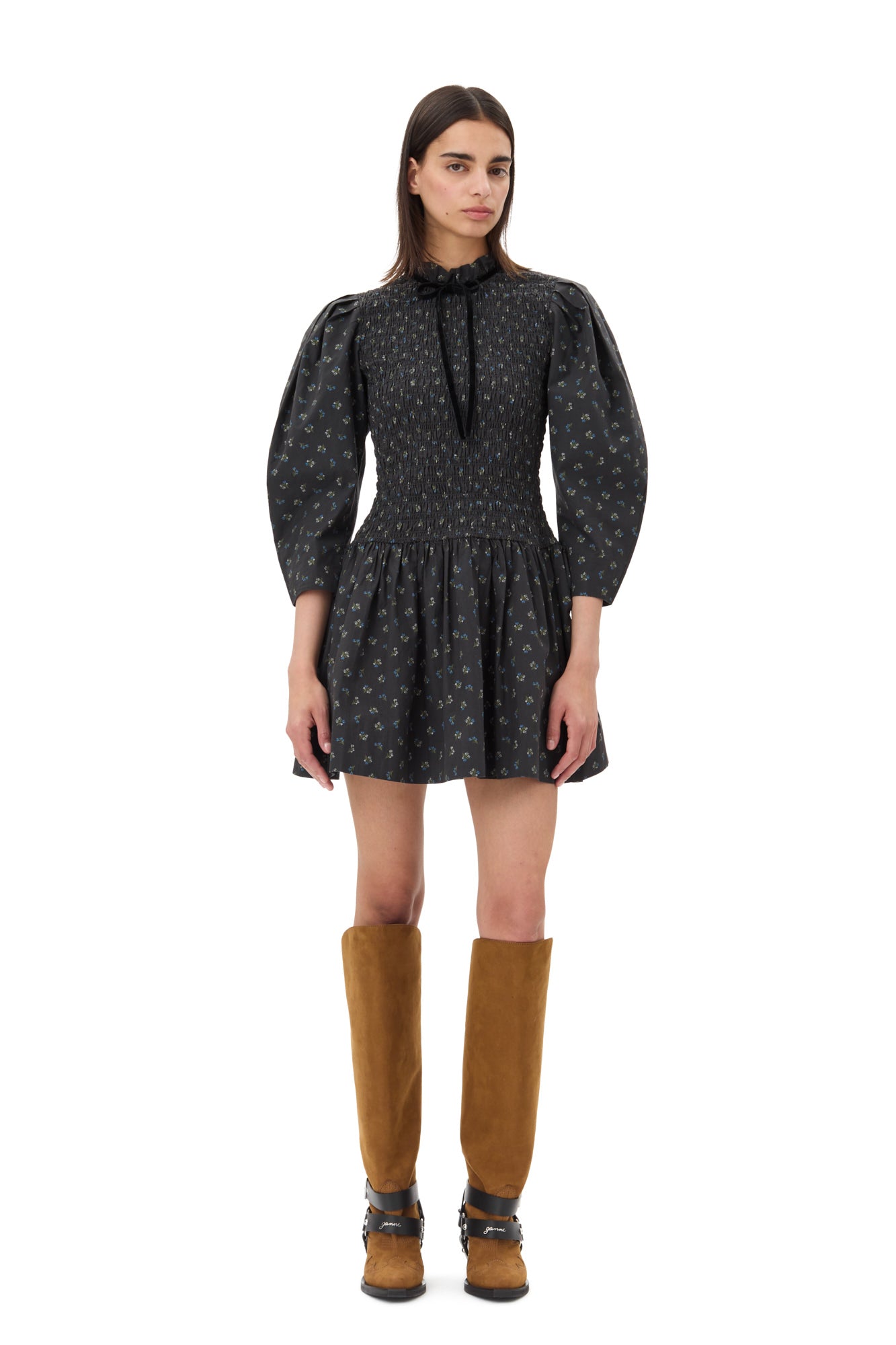 Printed Cotton Mini Smock Dress | Phantom