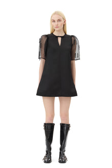 Fringed Organza Mini Dress | Black