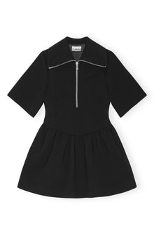 Bonded Crepe Half Zip-Closure Mini Dress | Black