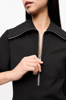 Bonded Crepe Half Zip-Closure Mini Dress | Black