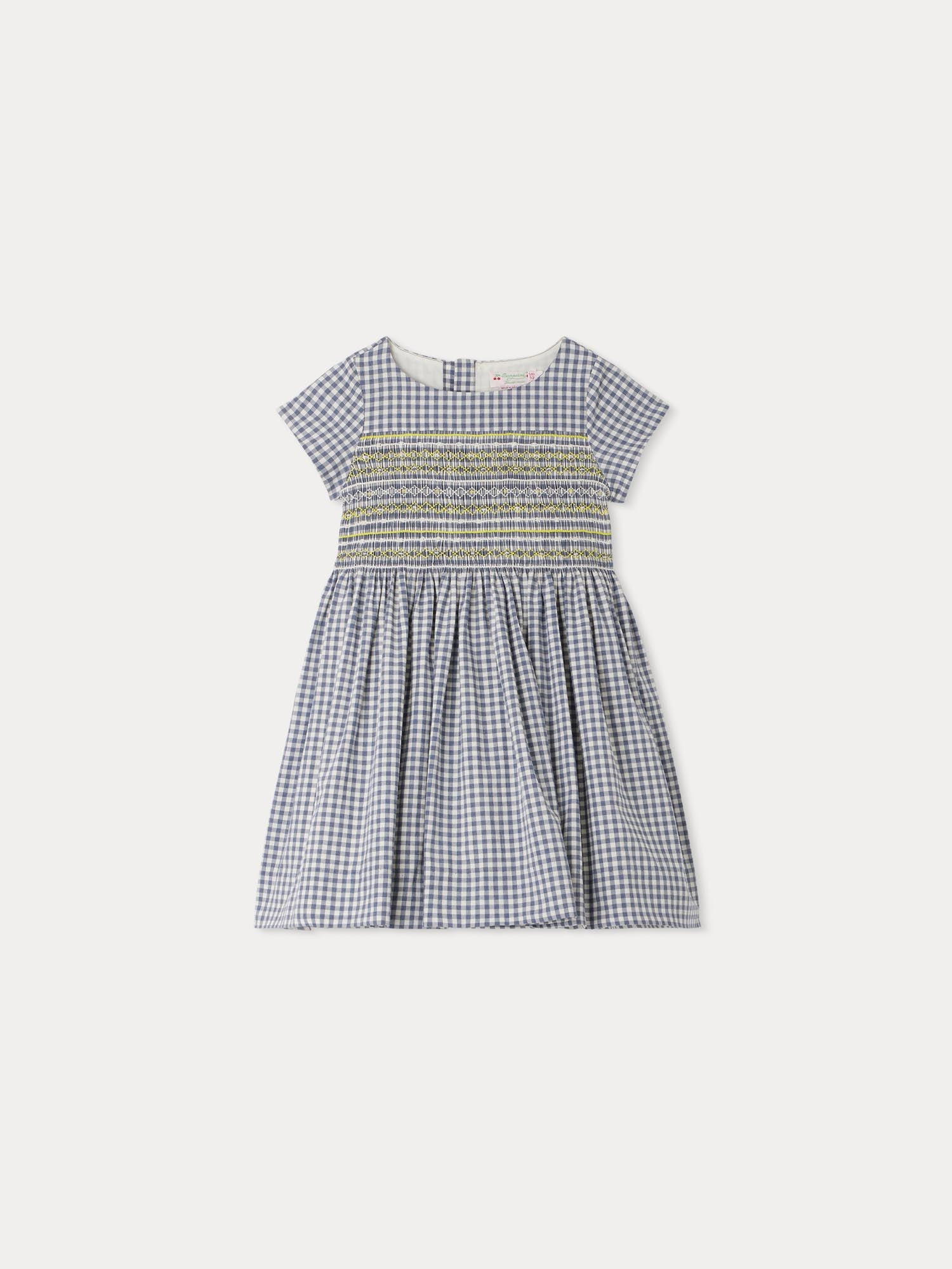 Girl | Duchesse Smocked Checkered Dress | Slate Grey