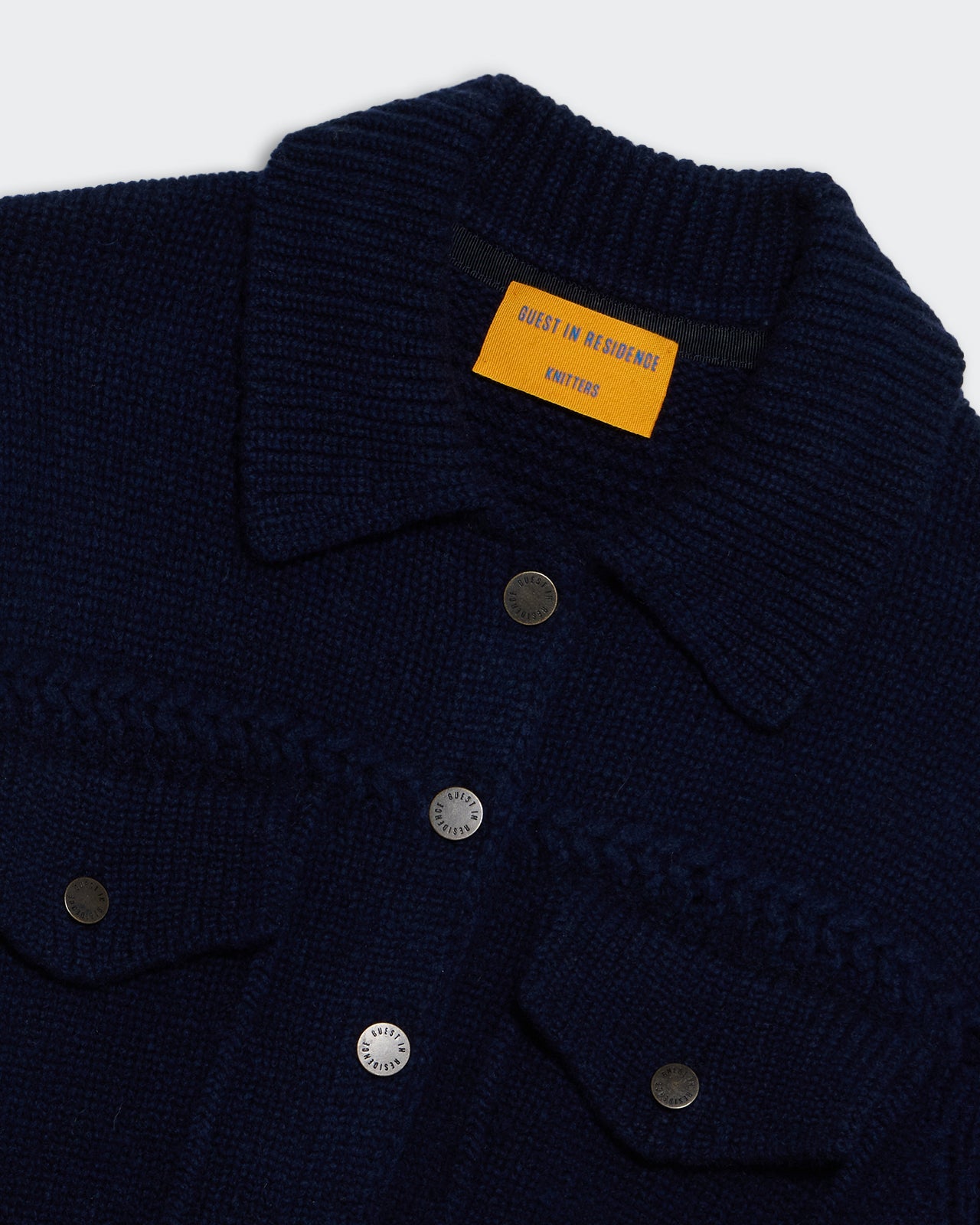 Jean" Jacket - Midnight, women’s heavy-weight cashmere blend with sculpted welts and knit braid detail.