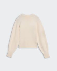 Sculpted Crew - Cream women's cashmere sweater with puffed raglan sleeves and cropped cinched fit in heavy-weight knit.