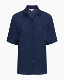 Womens | Crinkle Oversized Short Sleeve Button Up Shirt | Deep Navy