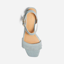 Womens | Stella Fringe Heel Sandal | Dusty Blue Suede