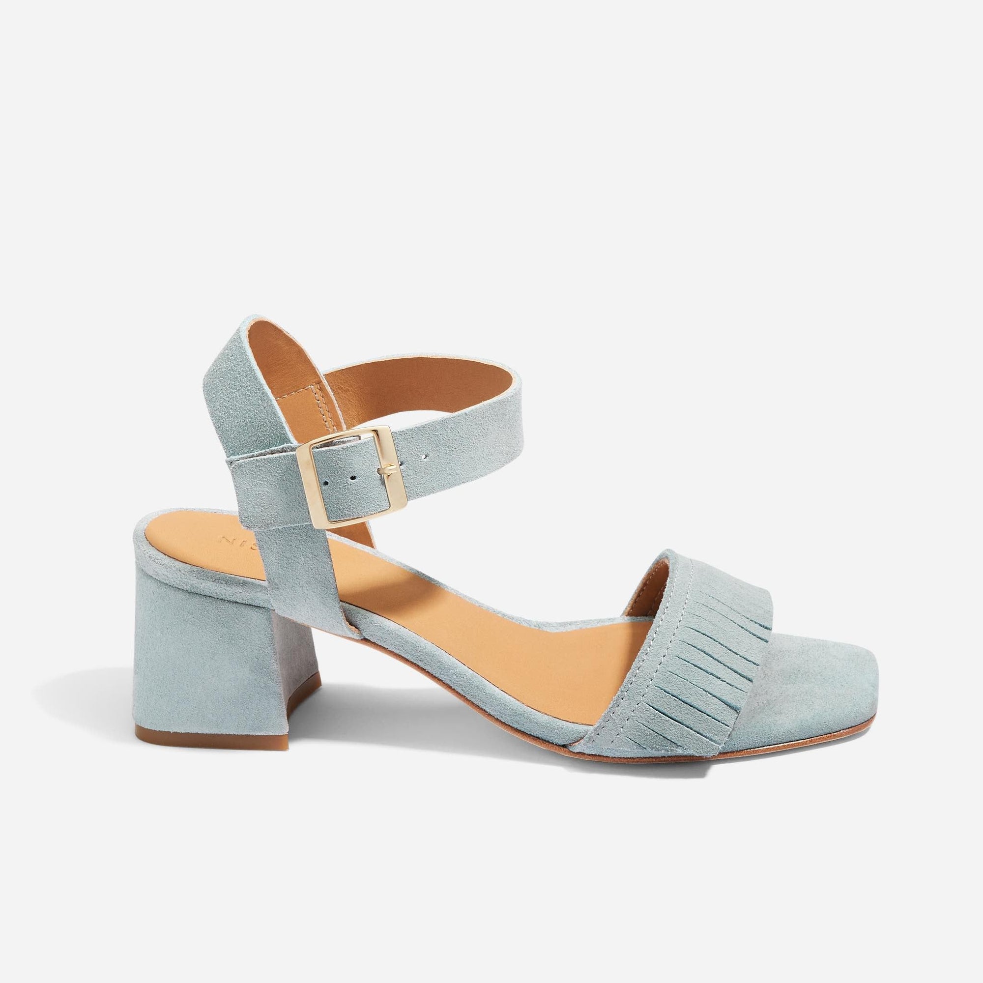 Womens | Stella Fringe Heel Sandal | Dusty Blue Suede