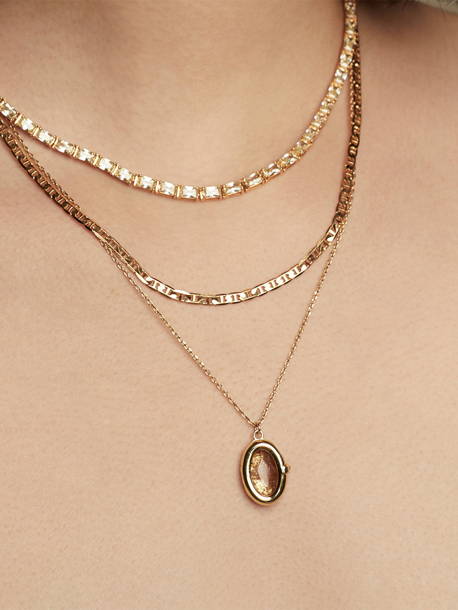 Aura Citrine Quartz Locket Necklace | Citrine Quartz Glass | 14K Gold Plated Brass