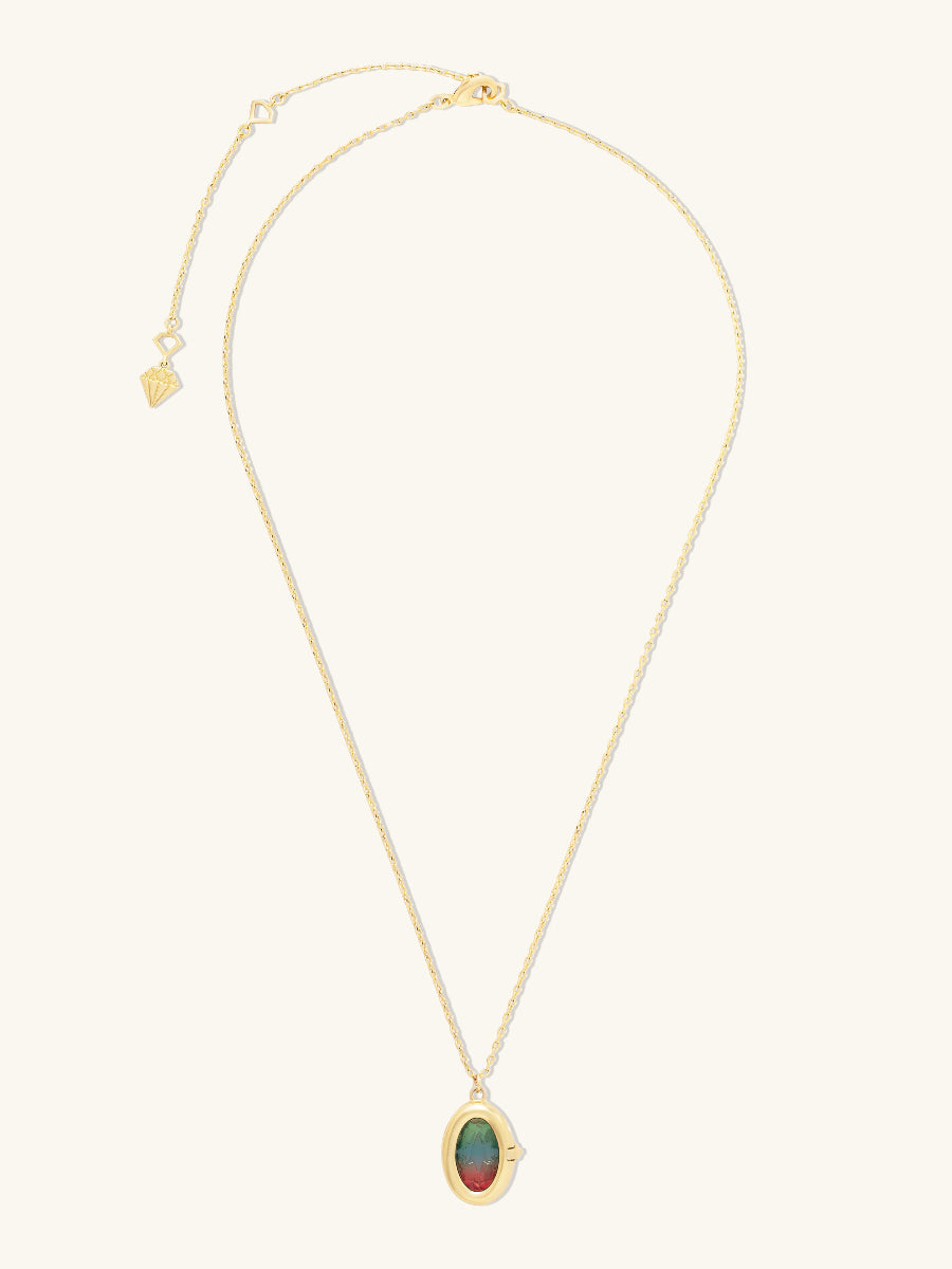Aura Ombre Locket Necklace | Fuchsia/Turquoise Glass | 14K Gold Plated Brass