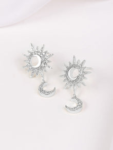 Sunlit Crescent Drop Earrings | 5A Grade Cubic Zirconia | Silver Plated Brass