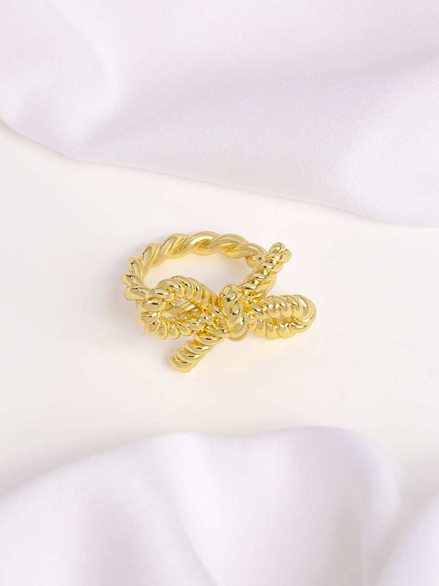 Ribbed Bow Ring  | 14K Gold Plated Brass