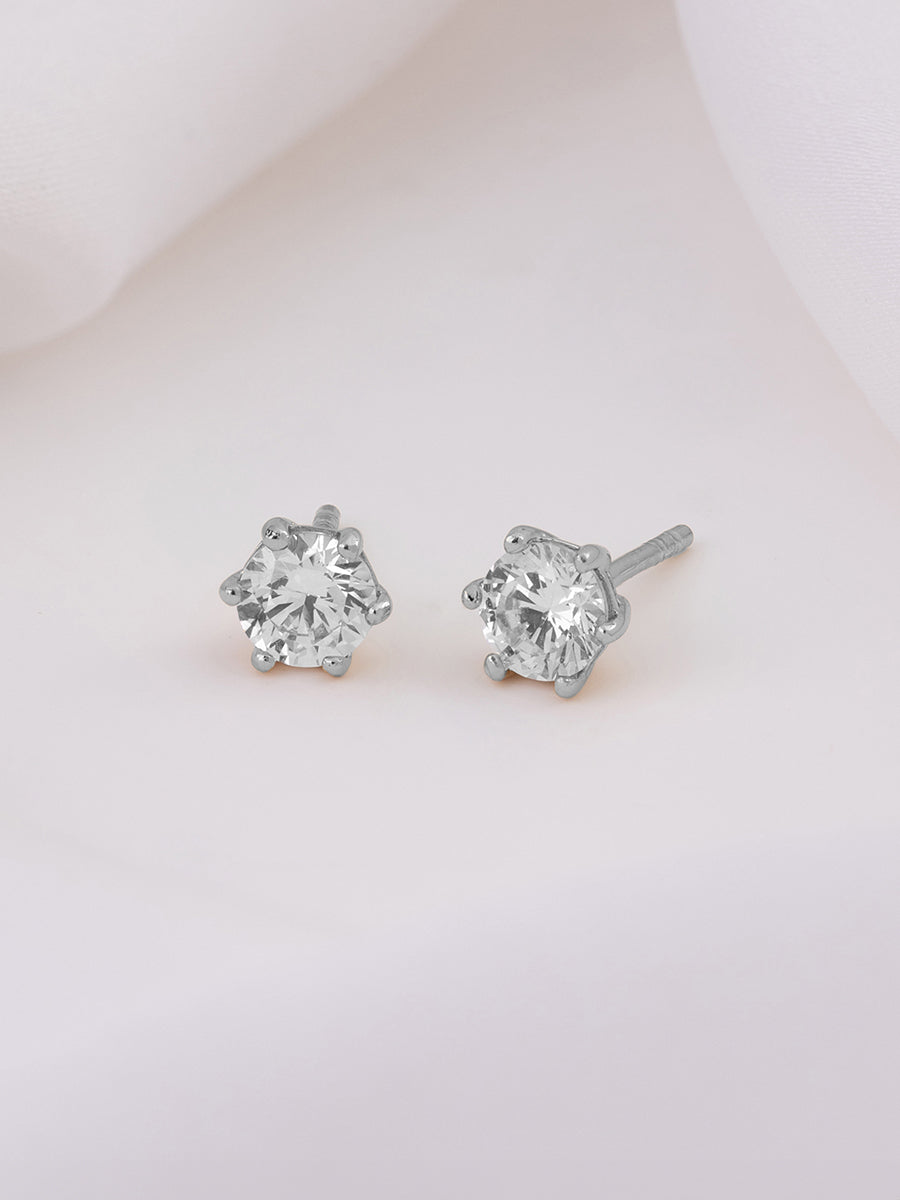 Brilliant 3mm Stud Earrings | 5A Grade Cubic Zirconia | Silver Rhodium Plated Brass