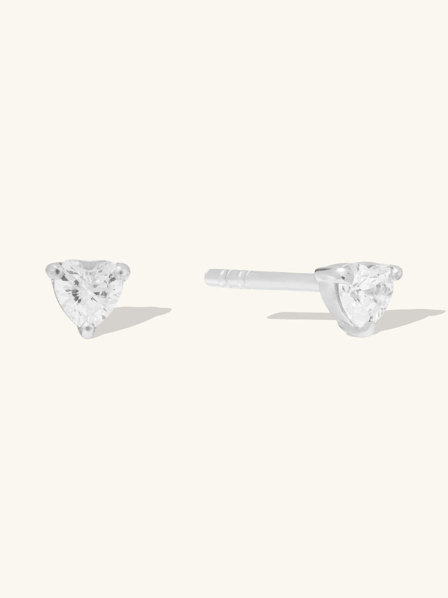 3mm Heart Stud Earrings | 5A Grade Cubic Zirconia | Silver Plated Brass