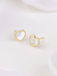 Heart Stud Earrings | Mother of Pearl | 14K Gold Plated Brass