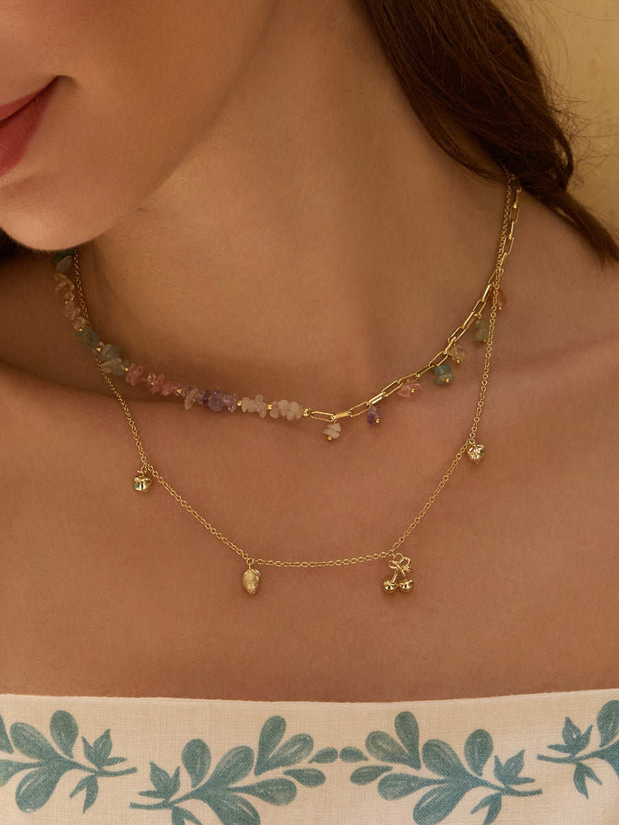 Fruit Party Charms Necklace | 14K Gold Plated Brass