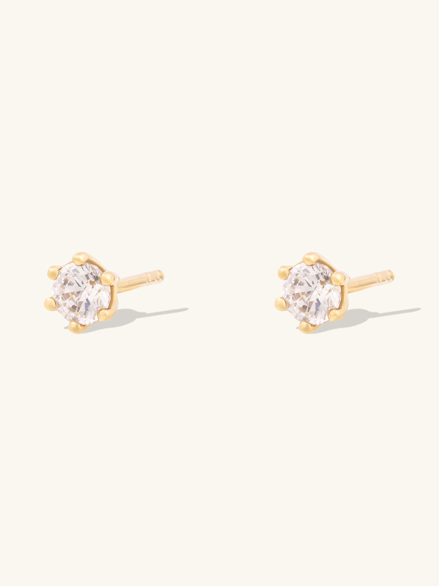 Brilliant 3mm Stud Earrings | 5A Grade Cubic Zirconia | 14K Gold Plated Brass