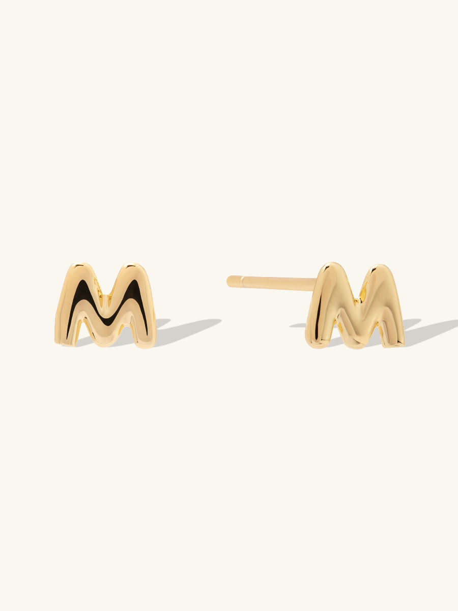 Alphabet Bubble Stud Earrings | 14K Gold Plated Brass
