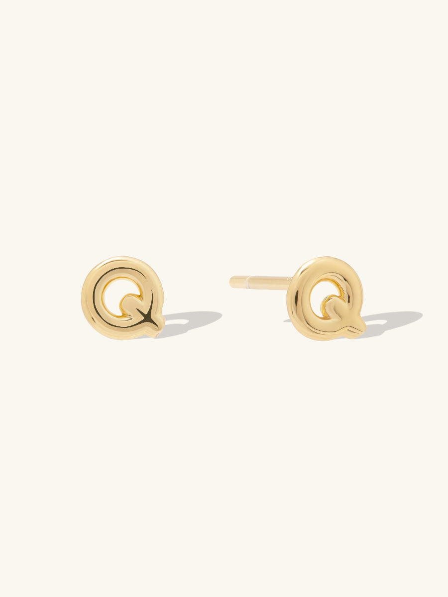 Alphabet Bubble Stud Earrings | 14K Gold Plated Brass