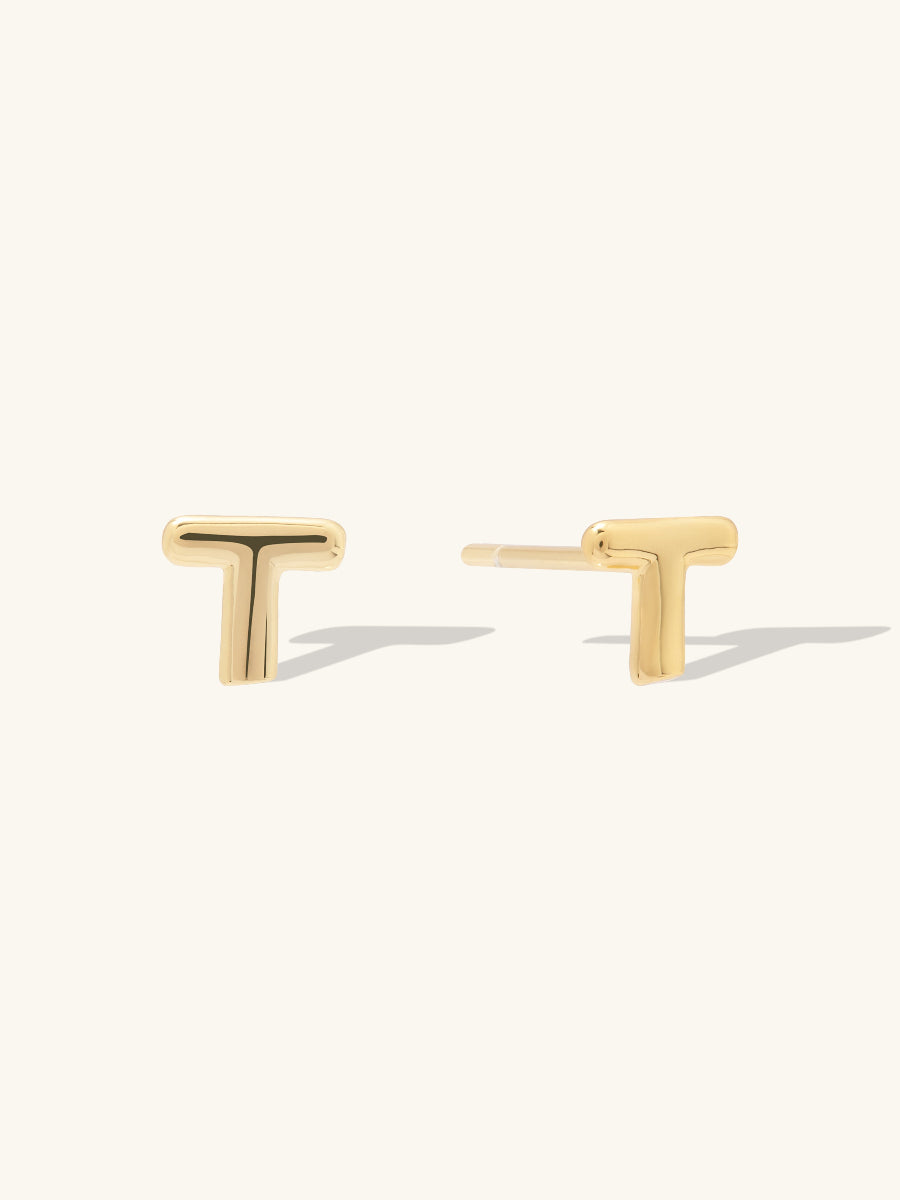 Alphabet Bubble Stud Earrings | 14K Gold Plated Brass