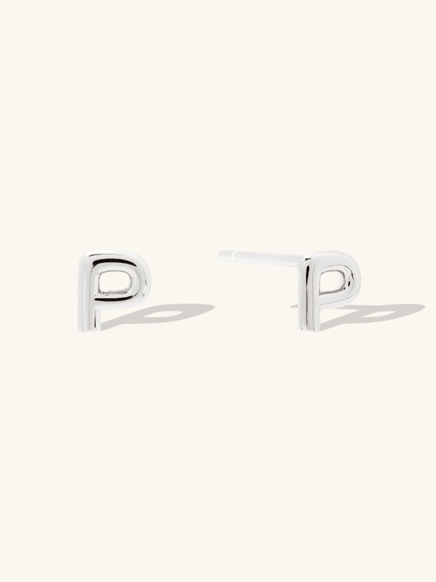 Alphabet Bubble Stud Earrings | Silver Rhodium Plated Brass