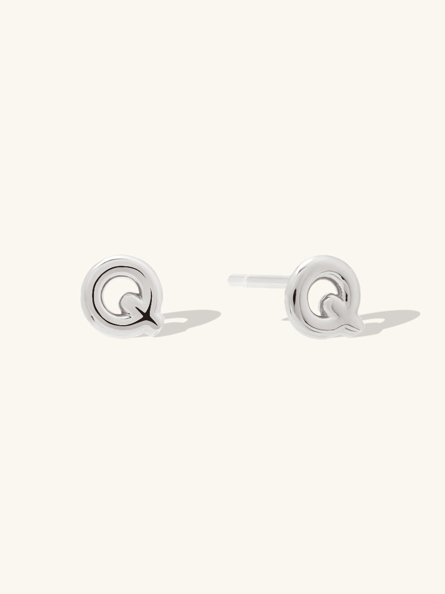 Alphabet Bubble Stud Earrings | Silver Rhodium Plated Brass