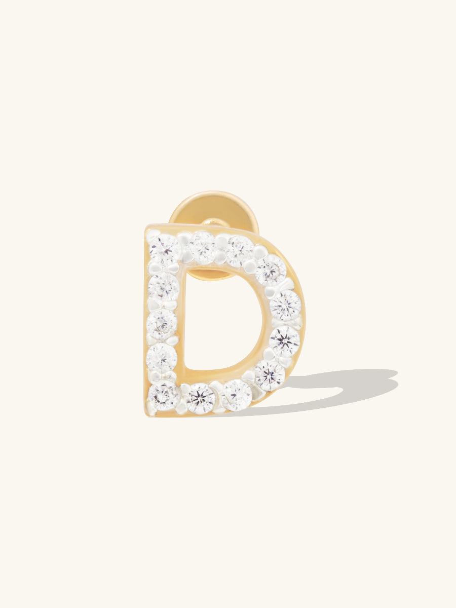 Alphabet Pave Flat Back Earring | 14K Gold Plated Brass