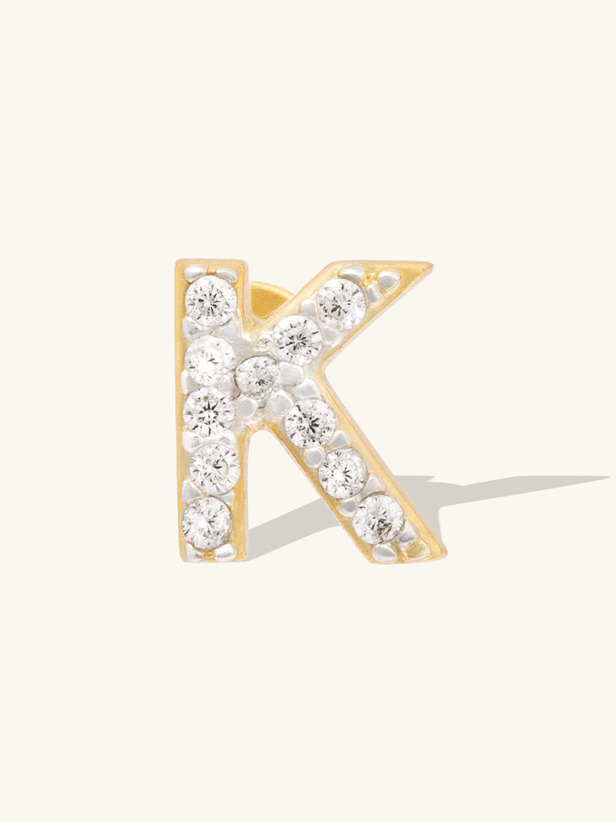 Alphabet Pave Flat Back Earring | 14K Gold Plated Brass