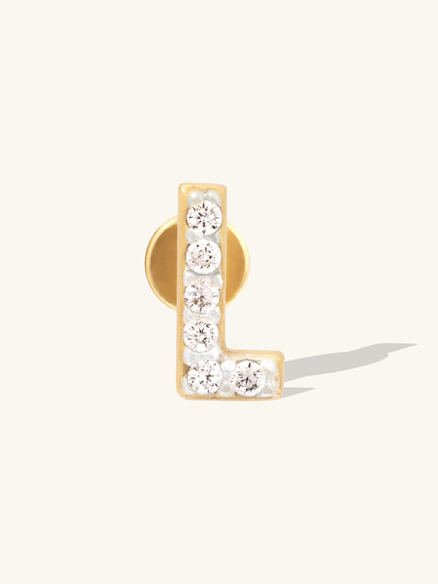 Alphabet Pave Flat Back Earring | 14K Gold Plated Brass