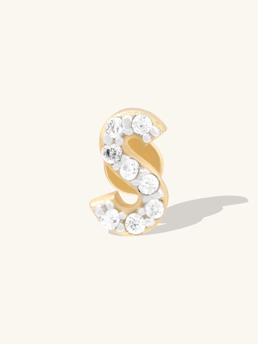 Alphabet Pave Flat Back Earring | 14K Gold Plated Brass